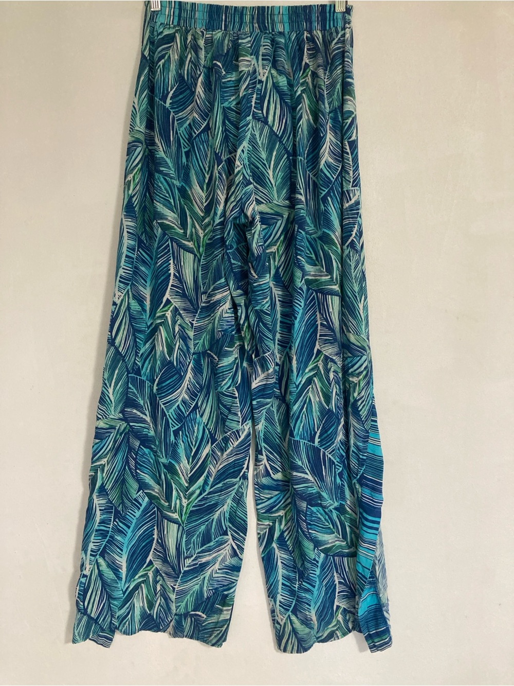 La Blanca Women's Cover up Pants Sketched Leaves Open Wide Legs Aqua Small - Picture 13 of 14